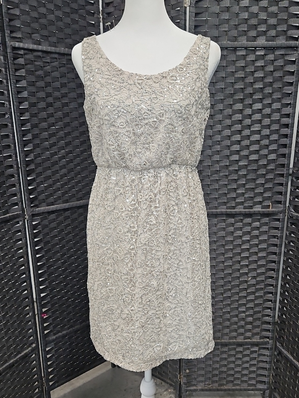 NWOT Size 8 (Tag Medium) Beige Tank Strap Embroidered Sequin MM Couture
